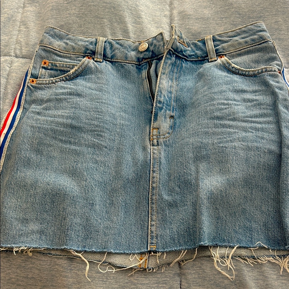 Topshop Light Blue Denim Mini Skirt with Frayed Edge